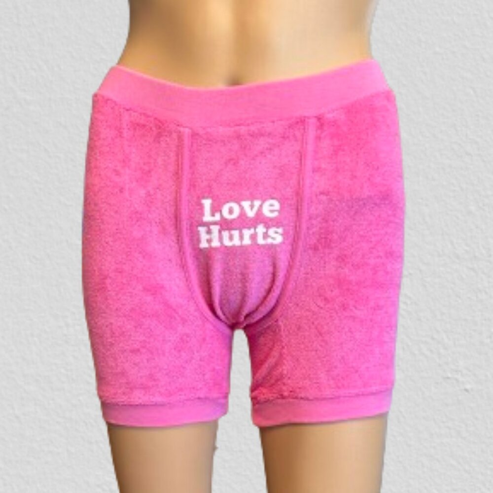 Daydream Nation French Terry Graphic Love Hurts Boxer Shorts Small Hot Pink B97